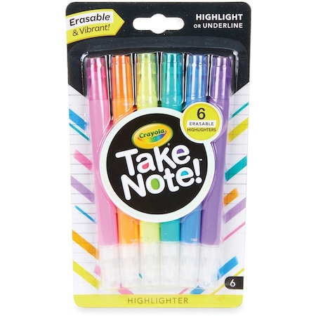 Crayola Highlighter, Erasable, 4-3-3H, Assorted, PK6 CYO586504